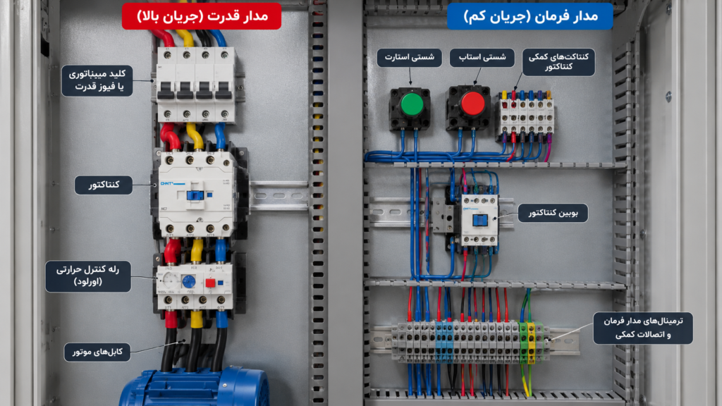 تفاوت مدار قدرت و مدار فرمان کنتاکتور