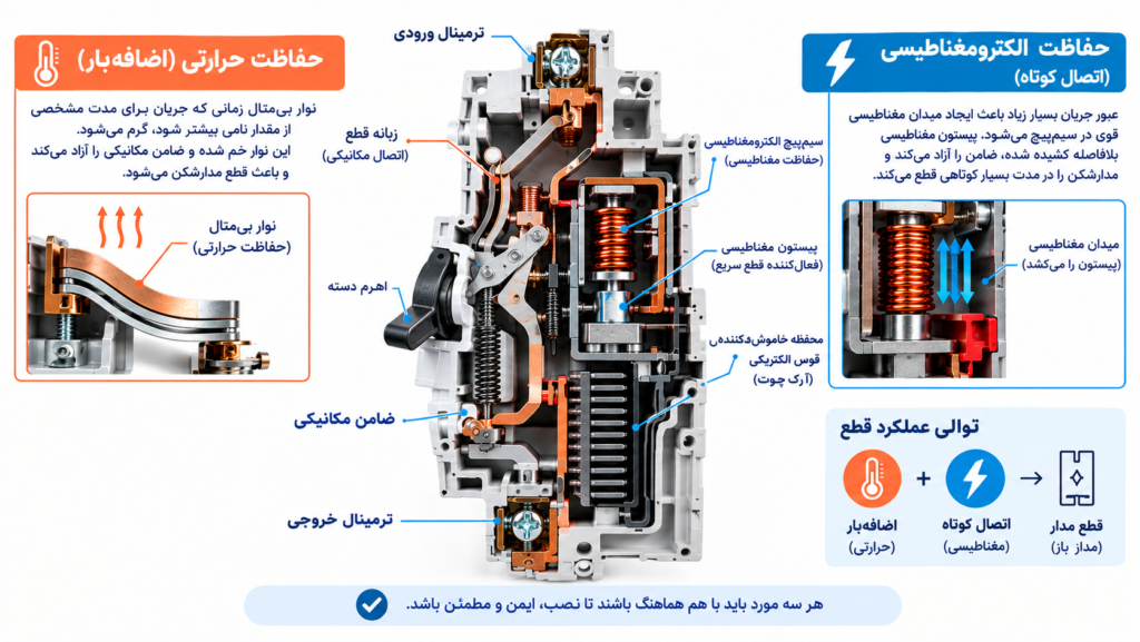 نحوه عملکرد حرارتی و مغناطیسی کلید مینیاتوری
